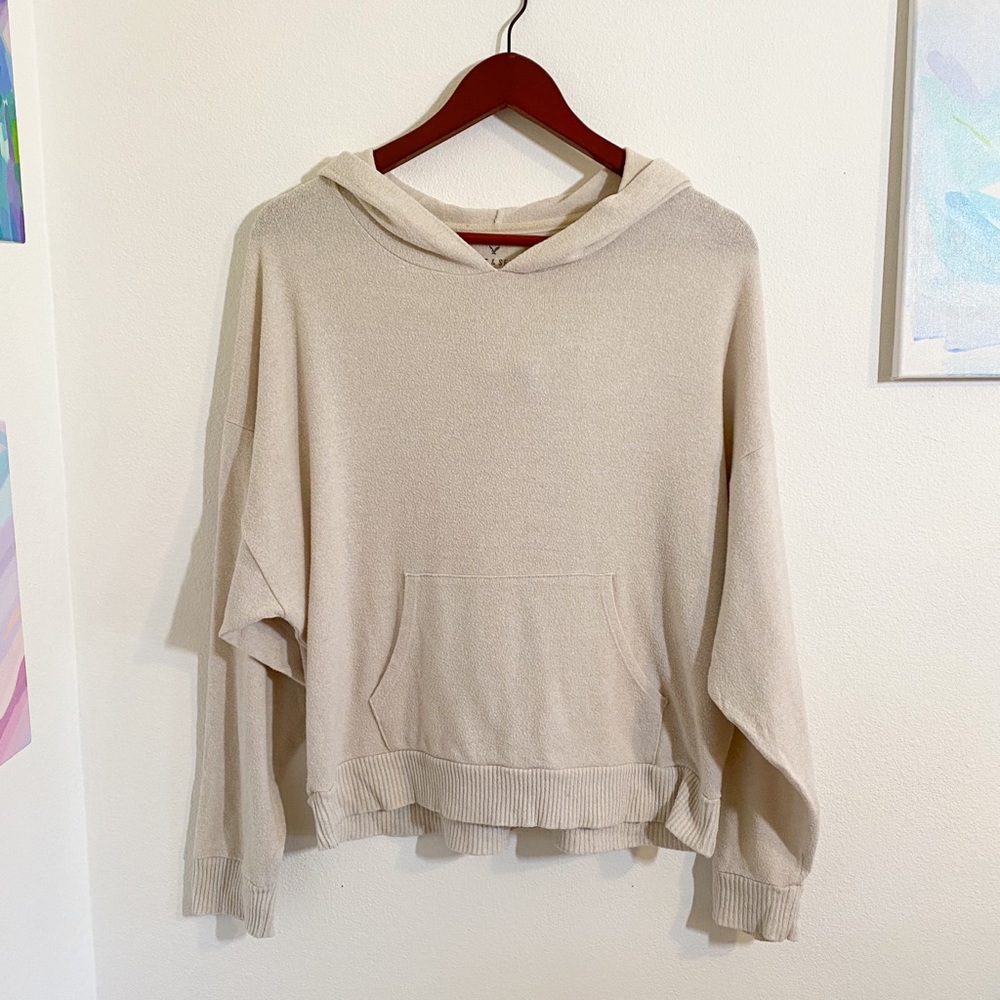 EUC AE Soft & Sexy Plush Cozy Hoodie - Beige, L